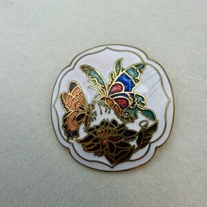 Vintage Cloisonné  Brooch white and gold